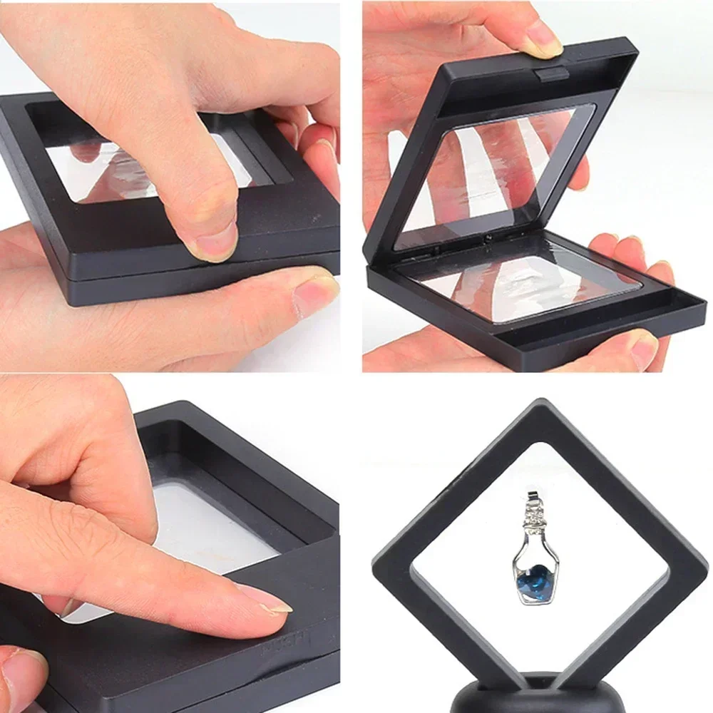 PET Thin Film Jewelry Display Stand Box Floating Picture Frame Holder Jewelry Earring Rings Bracelet Watch Stone Display Case