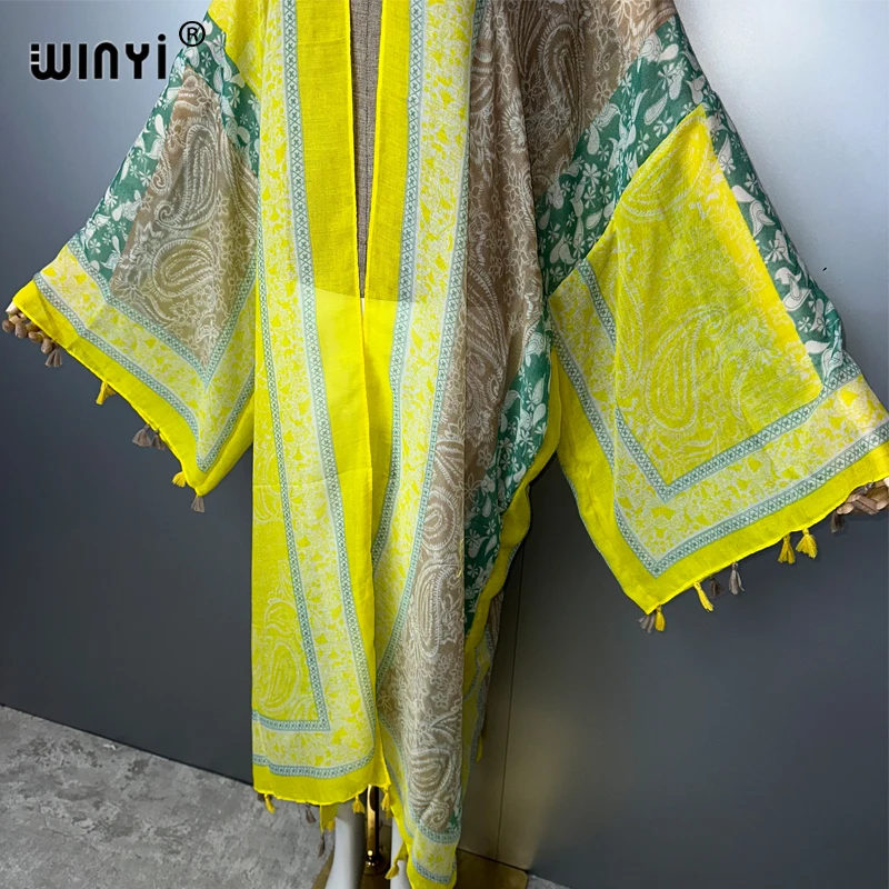 WINYI ملابس الصيف كيمونو أفريقيا عباية إسلامية للشاطئ فستان ماكسي بالأزرار ملابس الشاطئ عباية نسائية دبي قفطان فاخر