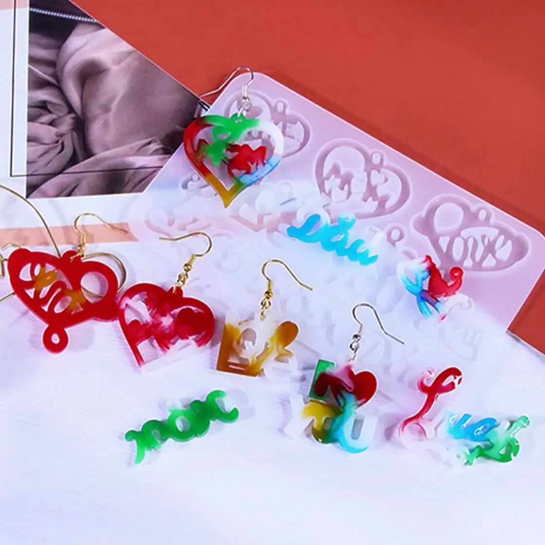 Earrings Crystal Dropper Resin Mold DIY Moon Heart shaped Love Pendant Earrings Jewelry Silicone Mold