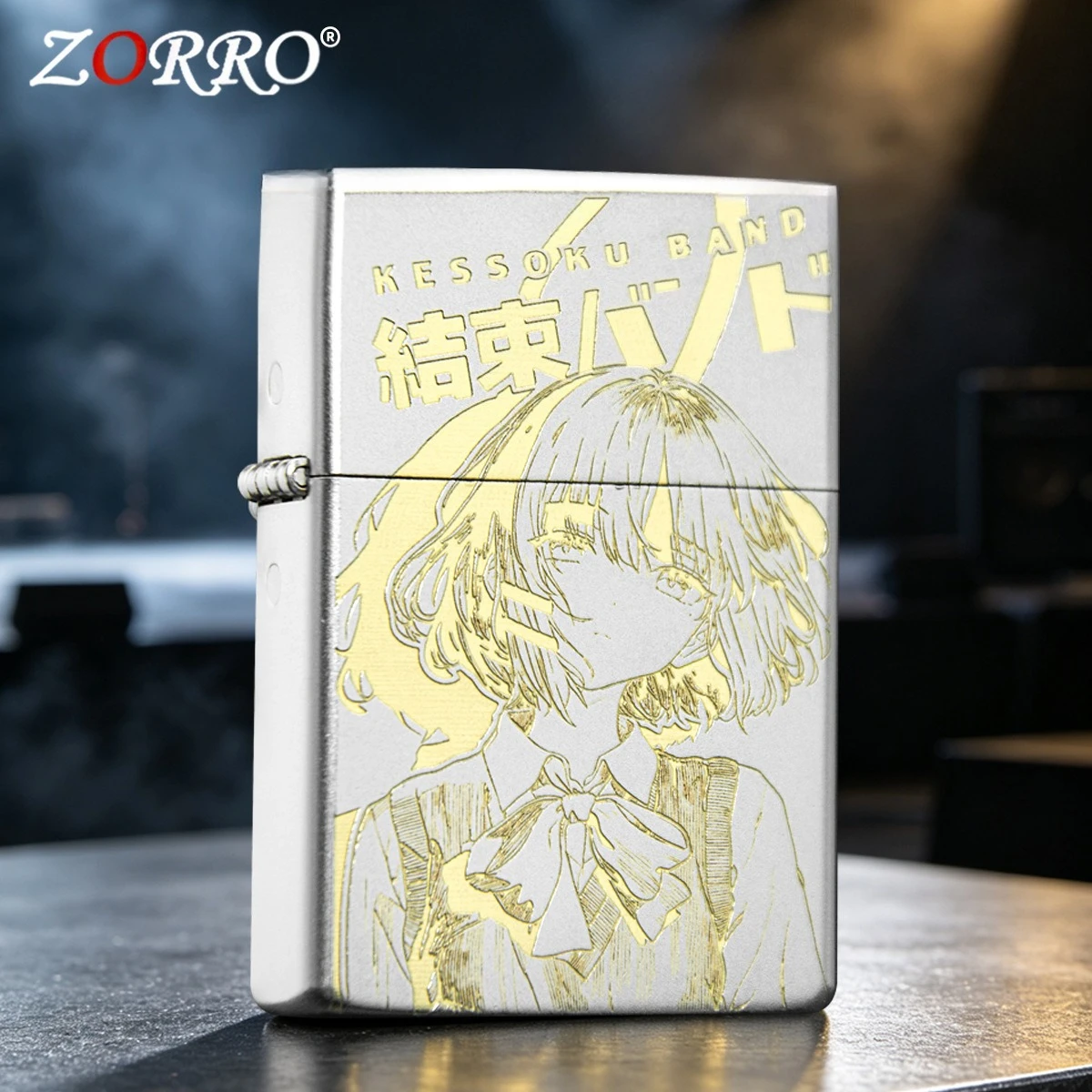 Authentic Zoro Sand Chrome Carved Kerosine Lighter, Personalized Retro Men's Cigarette Ignition Collection Tool