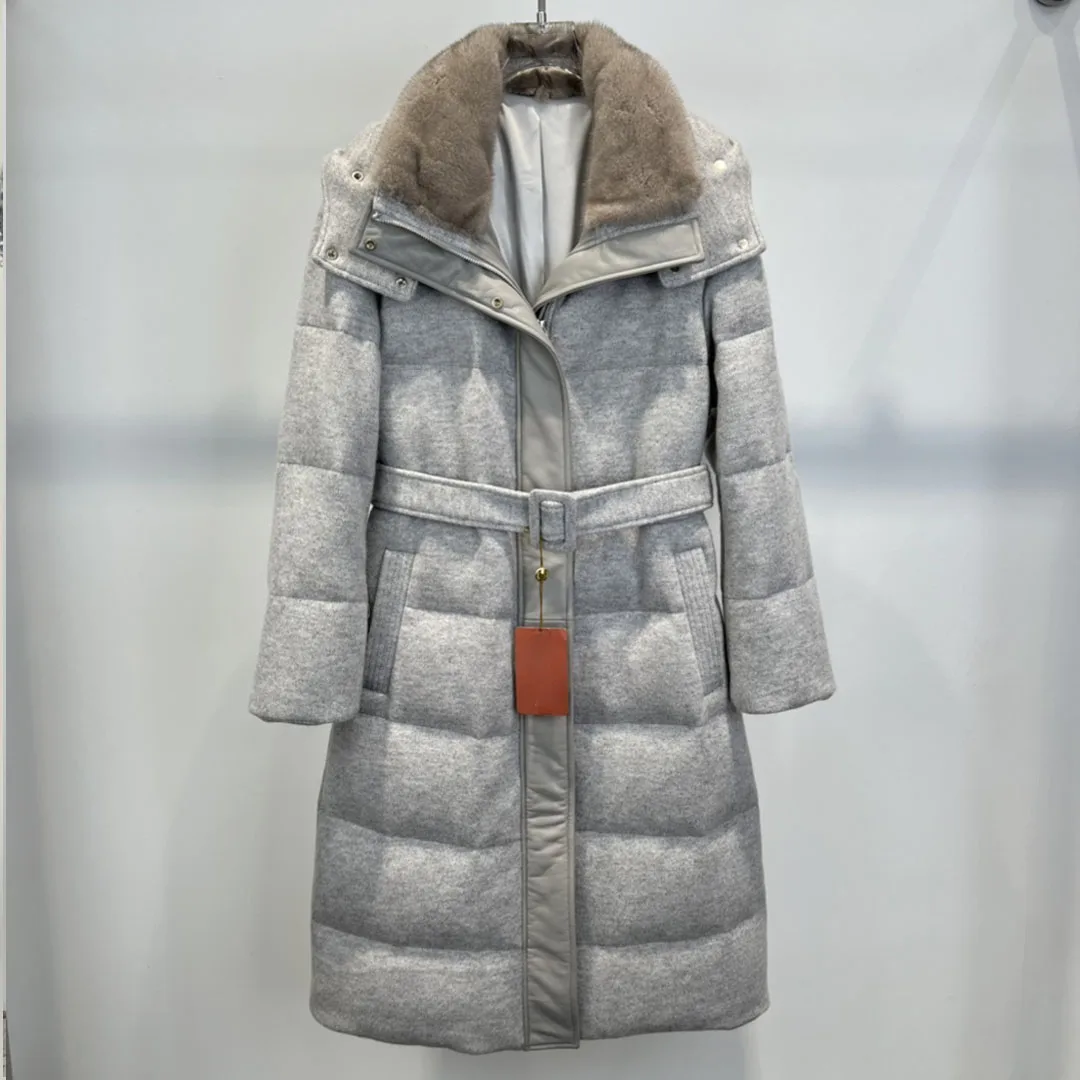 2024 New High-End Goose Down Jacket For Women Mid-Length Fur Mink Fur Collar Warm Thick Winter Coat Female