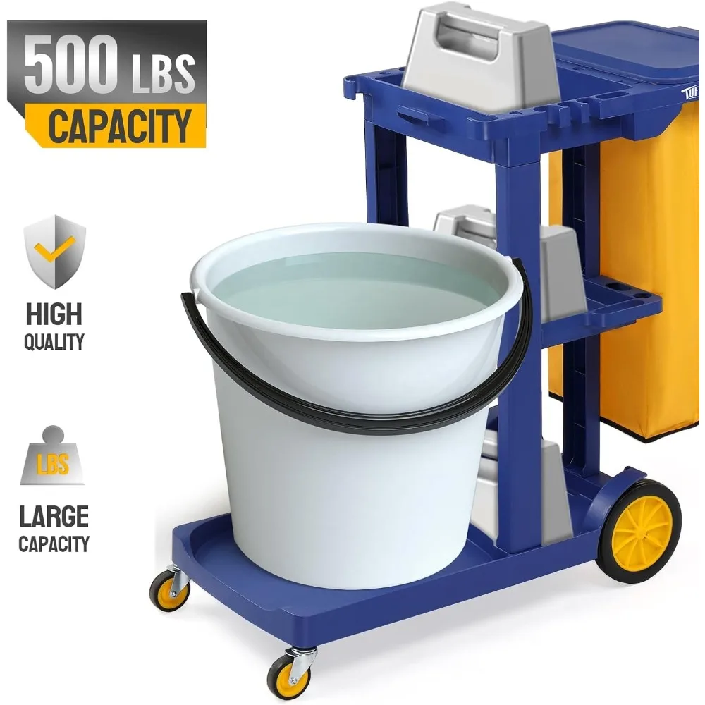 عربة تعليق منزلية مكونة من 3 أرفف مع حقيبة كبيرة من الفينيل سعة 15 جالون باللون الأزرق