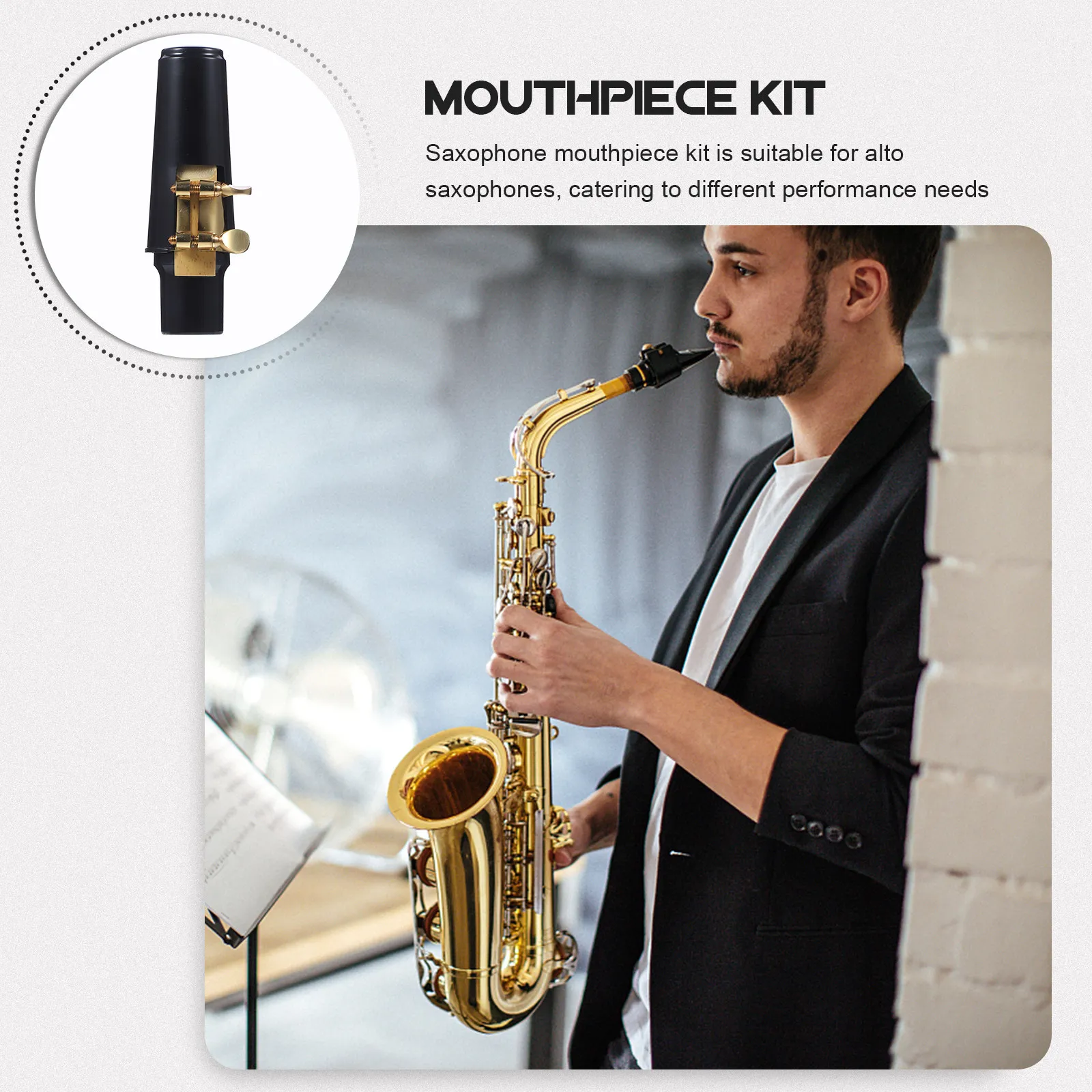 

2Sets Alto Saxophone Mouthpiece Kit with Ligature Cap Reed Pad Bamboo Metal Plastic Wear Resistant for Alto Sax Players