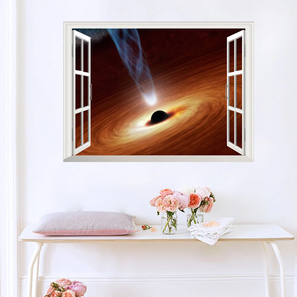 3D agujero negro universo cielo estrellado ventana pegatinas de pared galaxia astronomía investigación tema murales decoración del hogar cartel papel tapiz