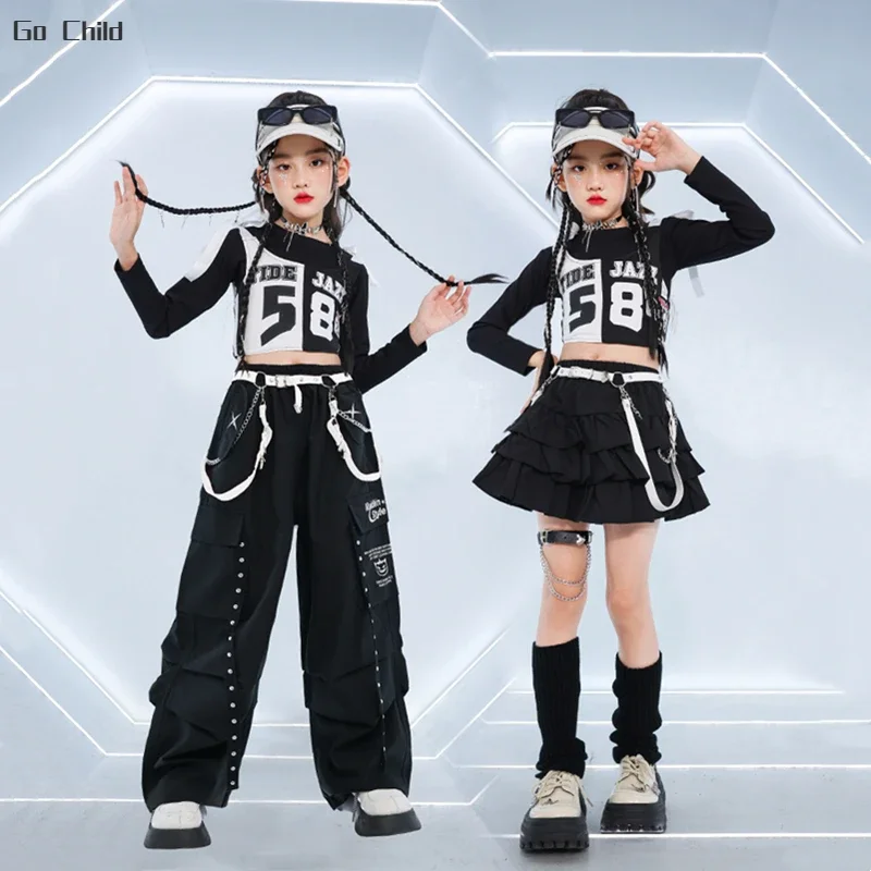 Hip Hop Girls Cool K-pop Crop Top Street Dance Cargo Pants Kids Streetwear Skirts Children Jazz Costumes Girl Group Clothes Sets