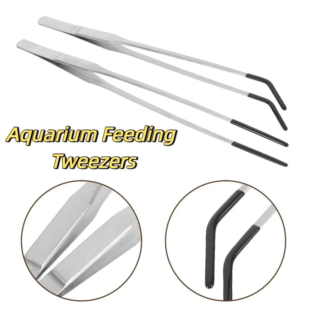

2Pcs Stainless Steel Aquarium Feeding Tweezers 27CM Straight and Curved Lizard Feeding Tweezers with Rubber Head Non-slip