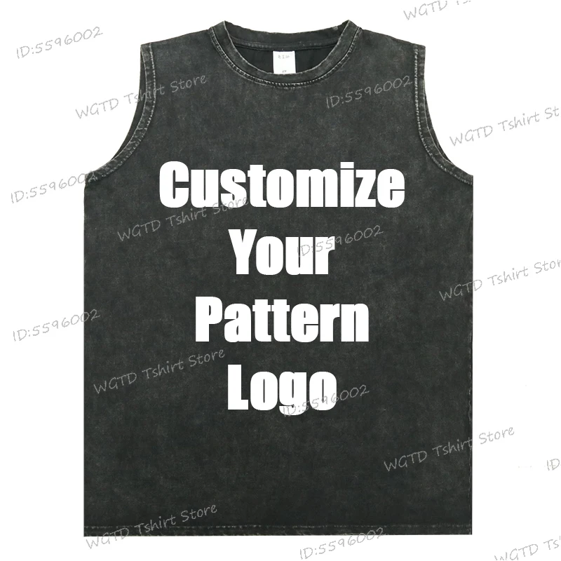 Customized Vintage Washed Cotton Sleeveless T-shirt for Men Custom Diy Logo Print Summer Tops Fashion Streetwear Customized Link