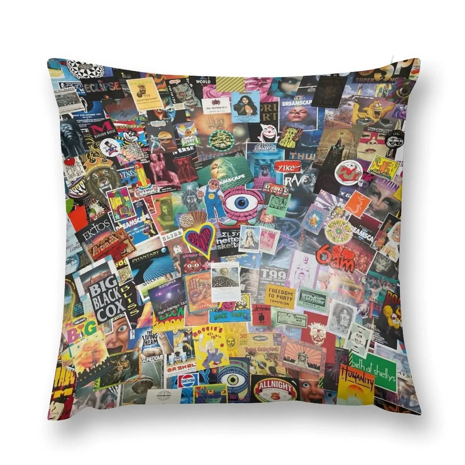 1980s and 1990s Acid House & Rave Flyer Montage Throw Pillow Throw Pillow Covers For Sofas pillow