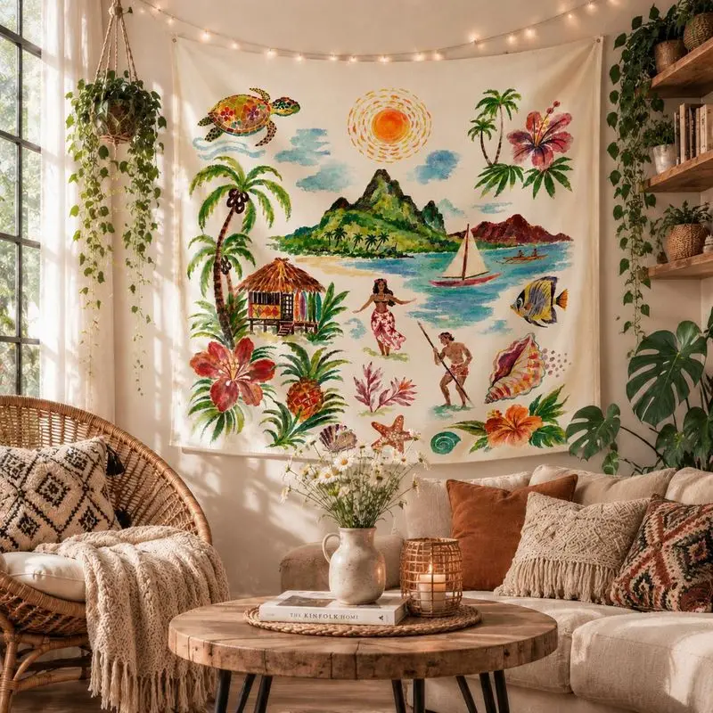 VIKAMA Wall Tapestry Boho Tiger Flowers Orange Art Print Wall Hanging Home Decor Living Room Bedroom Aesthetic Natural Vintage
