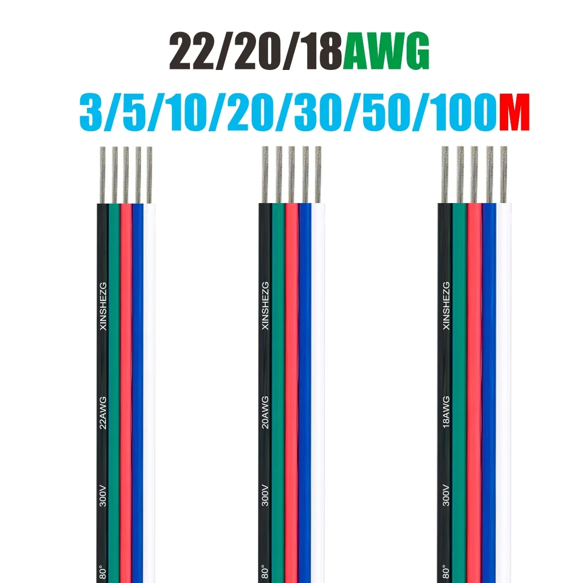 5 Pin Flexible Electrical Wires 22/20/18 AWG 3-100M PVC Jumper Wire Electric Extension Cable For RGBW RGBWW LED Strip Lights