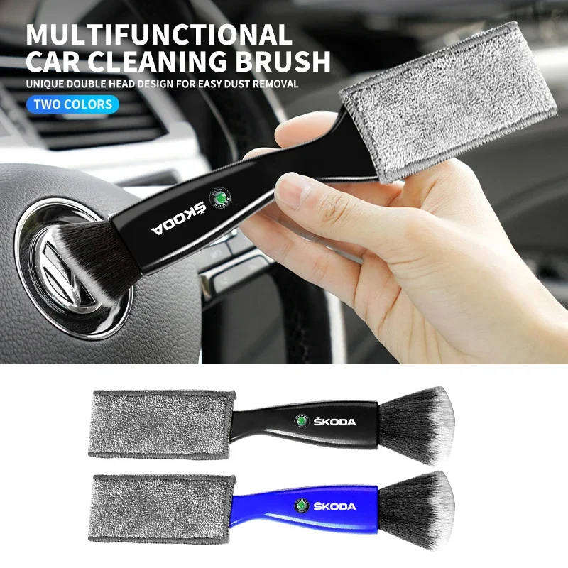 Car Interior Cleaning Soft Brush Tool Dust Remover Emblem For Skoda Fabia Superb Yeti Octavia Kodiaq Mk3 A4 A6 Auto Accessories