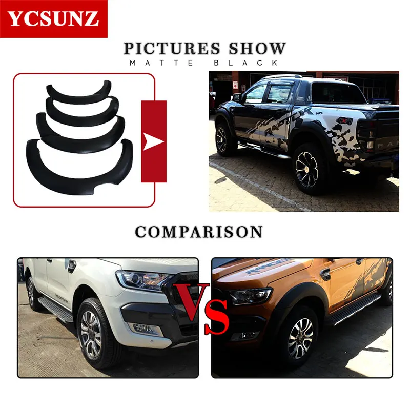 6 Inch Fender Flares Carbon Fiber Color Mudguards For Ford Ranger Wildtrak T7 2016 2017 2018 Pick Up Truck car Accessories