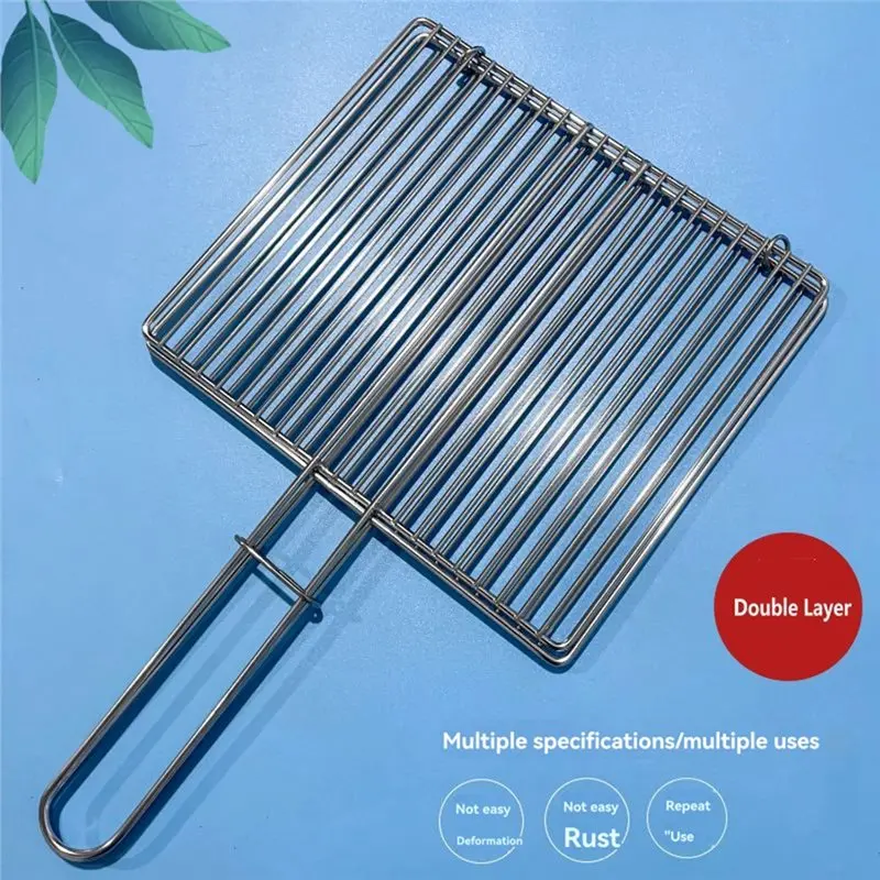 

A96I-Nonstick Stainless Steel 304 Folding Square Strips BBQ Net Mesh Barbecue Grill For Fish Wings Vegetables Food Grade