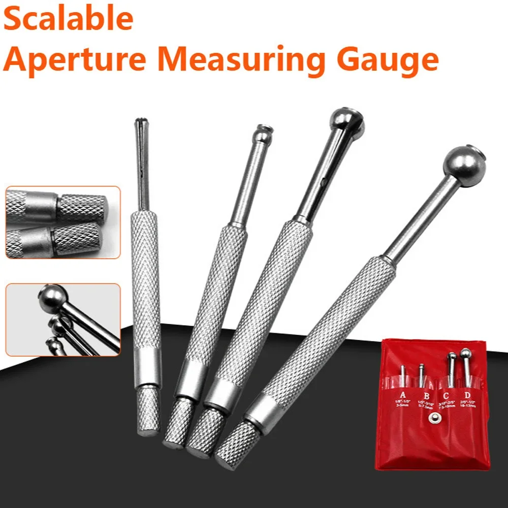 

4pcs Set 3-13 Mm Adjustable Small Hole Gage Set Diameter Gauge Telescopic Spherical Gauges Inner Hole Gage'S Woodworking Tools