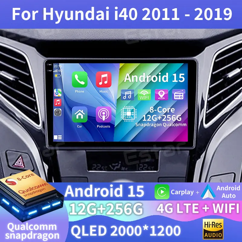 Android 15 Car Radio For Hyundai i40 2011 - 2019 GPS Multimedia Player Navi Head Unit Stereo Wireless Carplay Auto BT 360 Camera