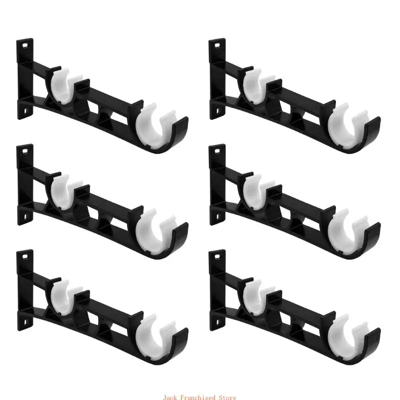 

Multipurpose Black Double Curtain Poles Brackets Wall Fixtures Metal Drapery Rails Holders Hook for 25mm Rods Set of 6