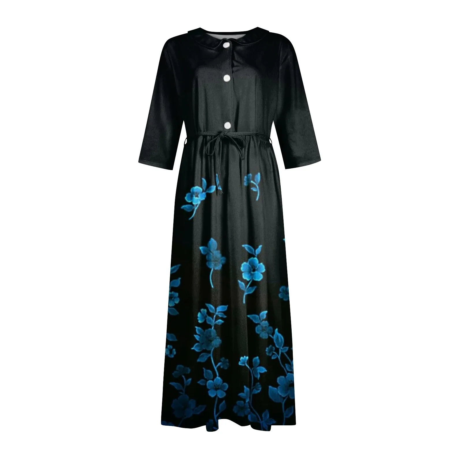 Women\'s Summer Casual Fashion Print Lapel Button Three Quarter Sleeves Strap Dress Summer Dresses for Women 2024 Women\'s Dress