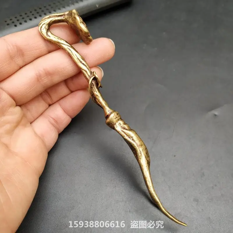 Solid brass cast ginseng Ruyi pot fork cover fork tea pet copper antique copper miscellaneous collection