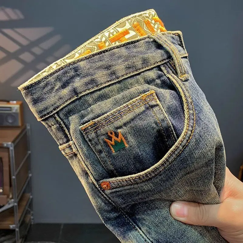 Casual Versatile Loose Fit Embroidered Jeans Men's Slim Leggings Pants Summer 2026 Youth Fashion Wear Resistant Regular Fit
