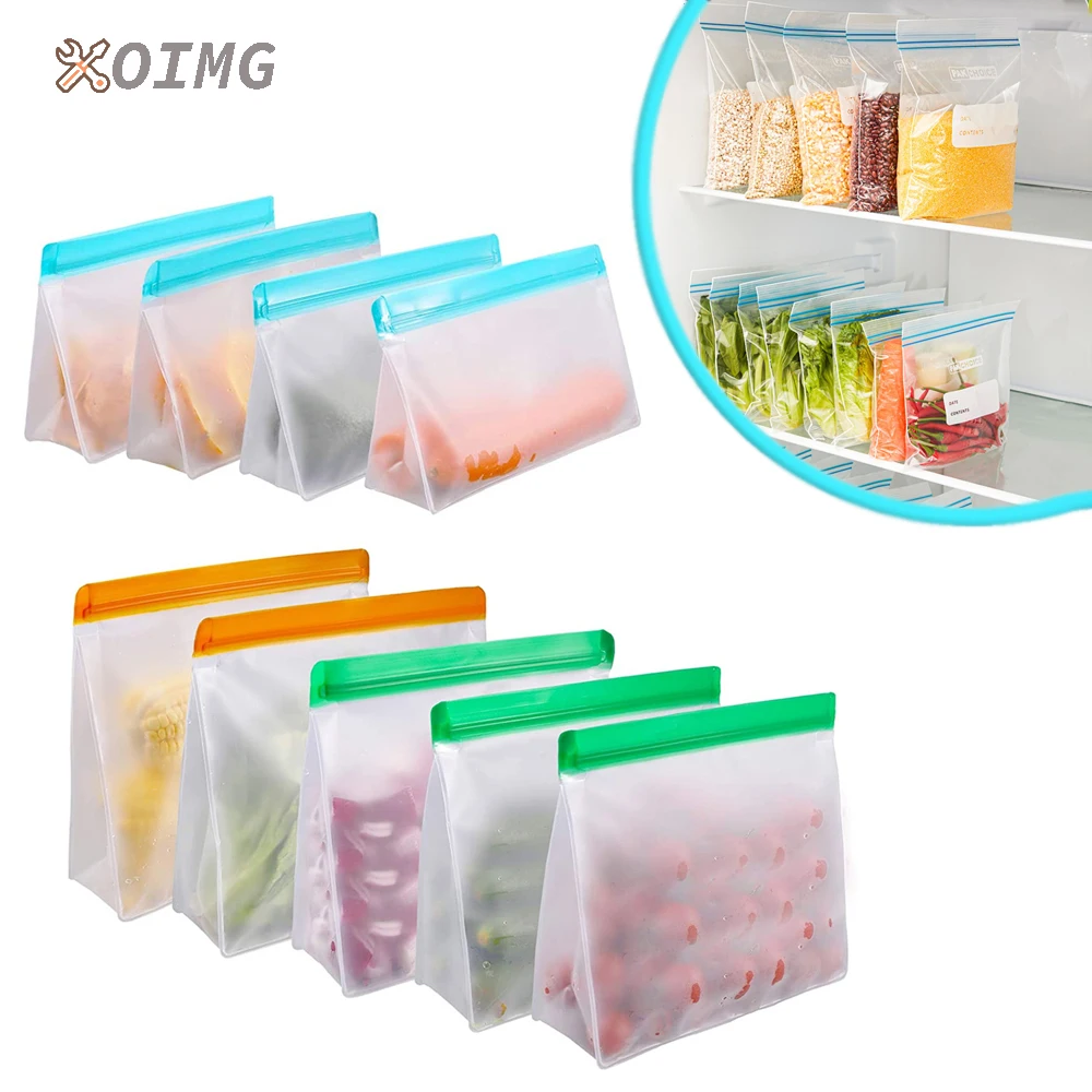 OIMG Reusable PEVA Food Bag Freezer Stand Up Food Storage Bag Silicone Bag Leakproof Top Kitchen Organizer Fresh Shut Bags