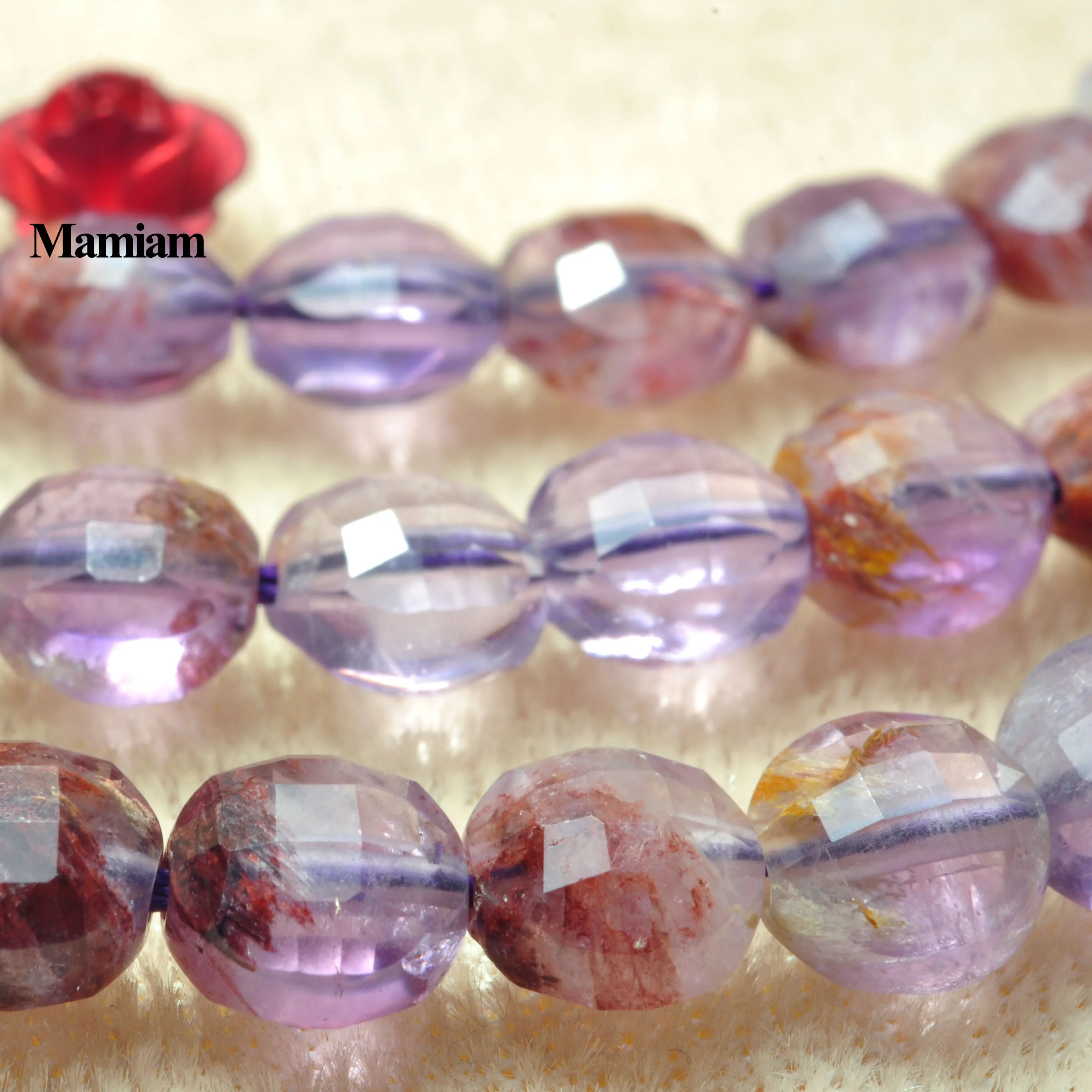 

Mamiam Natural A Purple Crystal Phantom Ghost Faceted Flat Coin Beads 6mm Stone DIY Bracelet Necklace Jewelry Making Gift Design