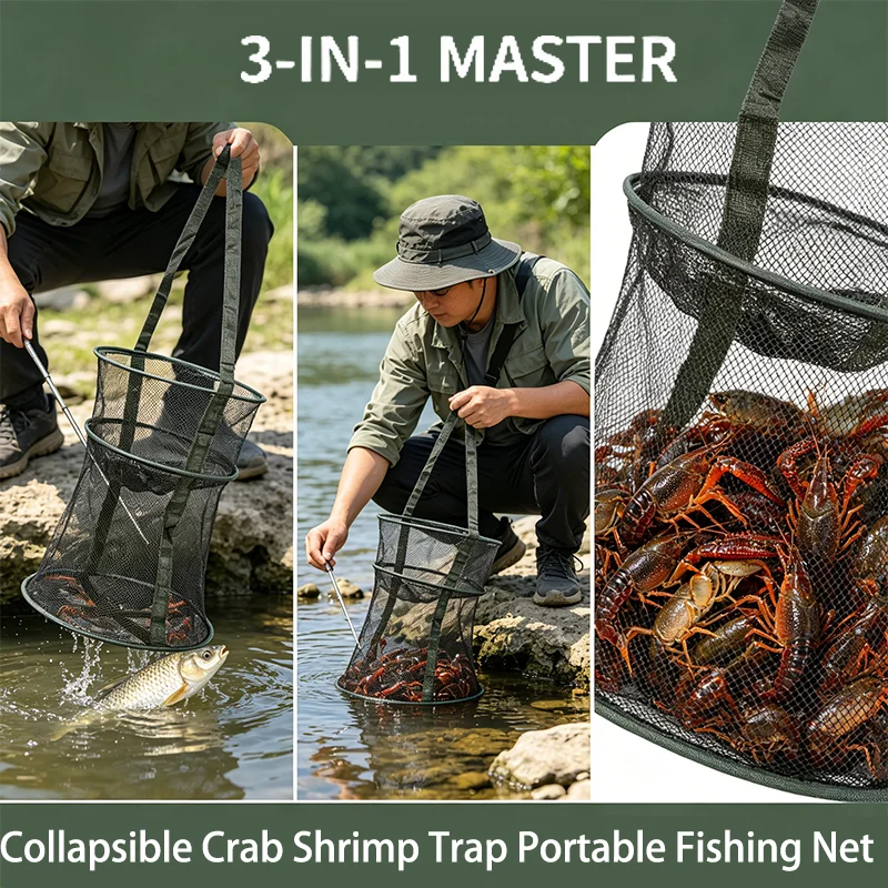 2026 Collapsible Fishing Net Trap Portable Shrimp Crab Lobster Eel Catcher - Foldable Fish Trap Outdoor Durable Fishing Gear