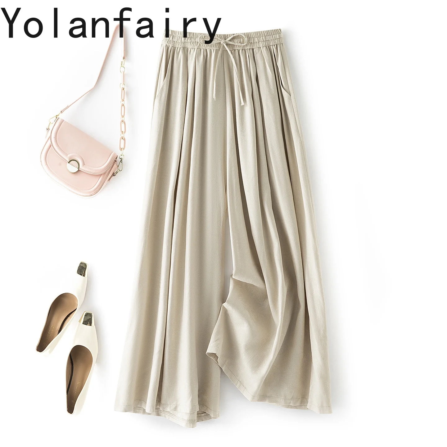 

YOLANFAIRY 100% Natural Mulberry Silk Wide Leg Pants Woman High Waist Skirtpants Summer Loose Lazy Trousers Casual Women's Pants