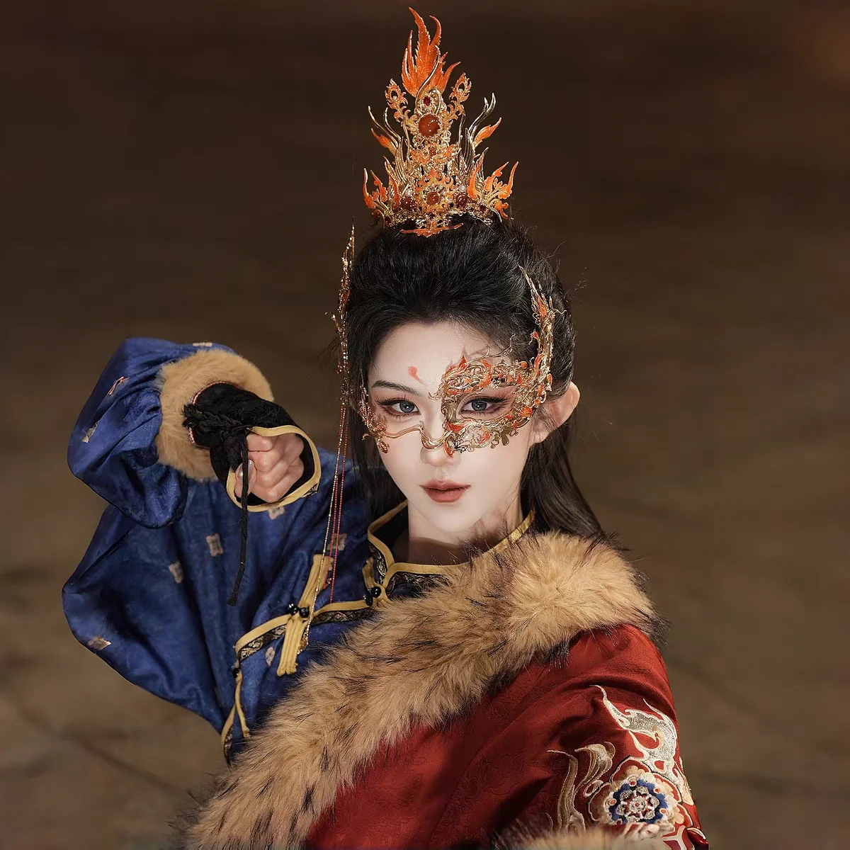 Handmade Hanfu Hair Crown Hairpin for Girls Fairy Tale Ancient Style Performance Headwear Super Fairy Red Classic