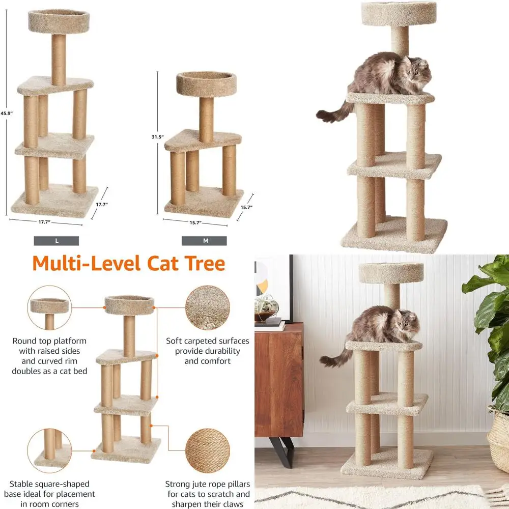 

Multi-Level Cat Activity Tower with Scratching Posts for Indoor Cats and Kittens - Large Beige (45.9H)