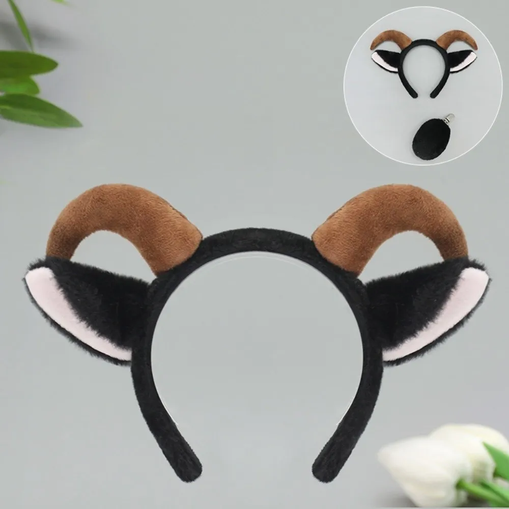 Comfortable Wear Cute Sheep Horn Hair Band Plush Soft Goat Ears Headband Sweet Creative Lamb Cosplay Tail Goat Year Costume 2