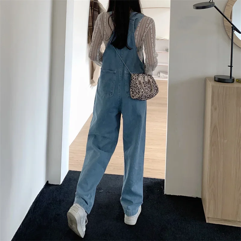 데님 오버올 여성 신상 레트로 디자인 하트 와이드 레그 팬츠 패션 하이웨이스트 루즈핏 진 점프수트