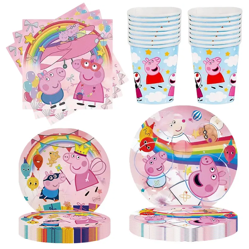Kit de Decoración de Cumpleaños de Peppa Pig con Temática Rosa, Platos, Vasos, Servilletas, Juego de Vajilla, Suministros de Cumpleaños de Peppa Pig, Juego de Globos, Pancarta Colgante