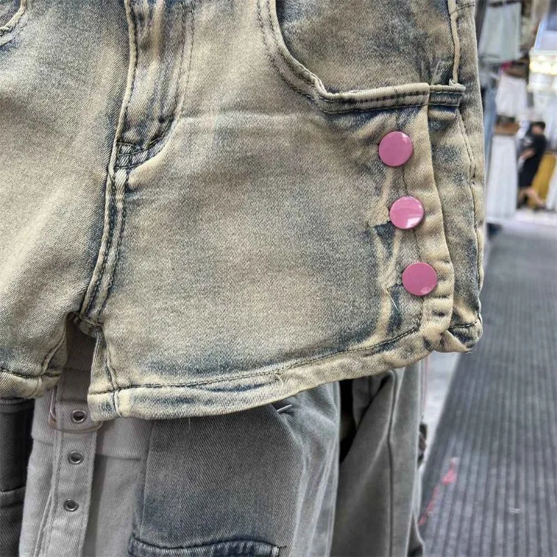 Low-waisted Retro A-line Denim Shorts Fashion Personalized Hip-hugging Slimming Tight-fitting Trendy Hot Pants