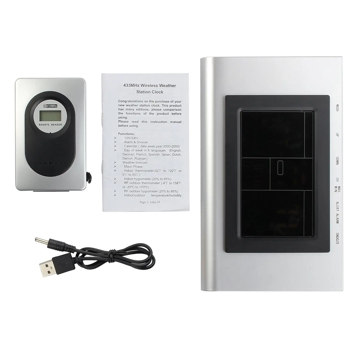 Digital LCD Wireless Indoor Outdoor Weather Station Temp Thermometer Alarm Clock Color Display Multifunction Weather Forecast