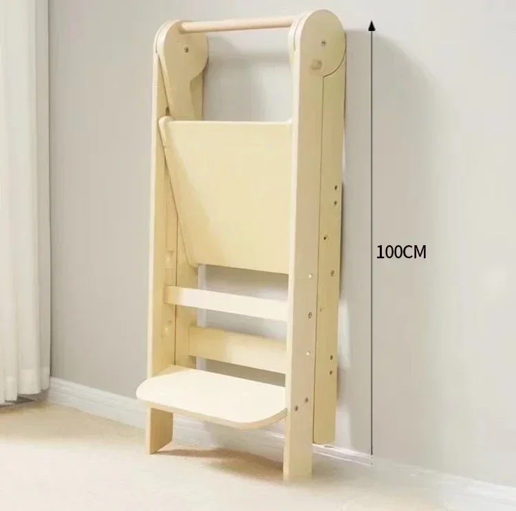 Taburete de paso de cocina para niños y niños pequeños con riel de seguridad, torre de pie para mostrador de cocina, Natural