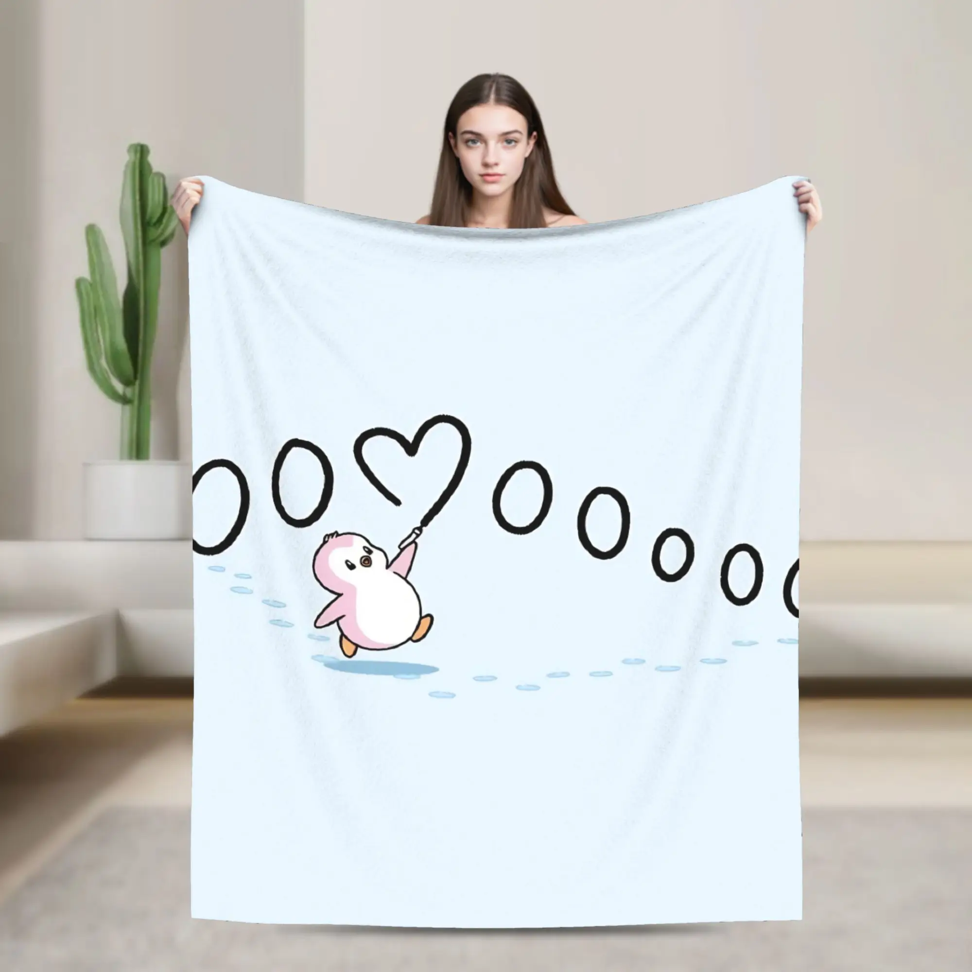 P-Pudgy Penguin Blanket Flannel Cartoon Lightweight Thin Throw Blanket for Airplane Travel Bedroom Quilt