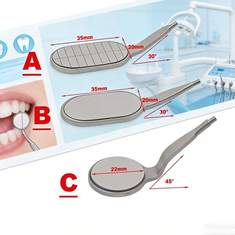 

3pcs Rhodium Dental Mirrors Set Stainless Steel Fog-Free Mouth Mirror Long Handle Oral Inspection Tool Reusable Dental Clinic