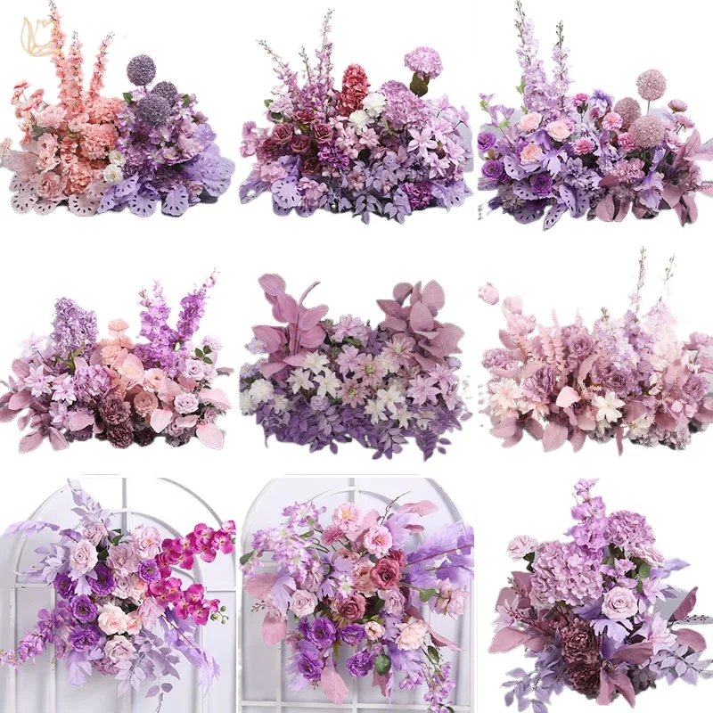 

Purple fake flower, finished wedding hall arrangement, wedding stage road lead flower