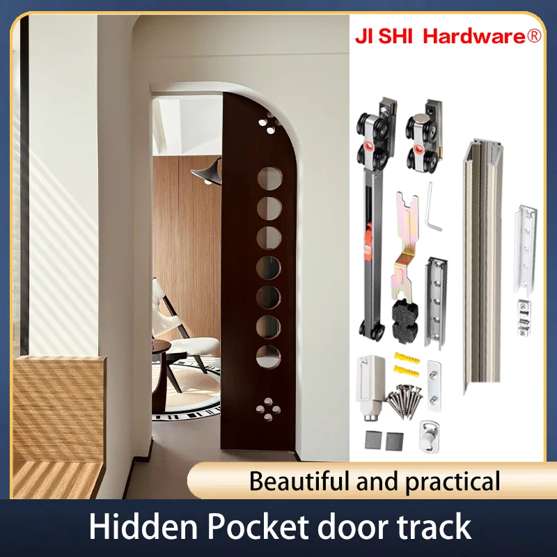 Two-way Buffer Sliding Door Hidden Track Furniture Hardware Accessories Upgraded Sliding Silent Damping Pocket Door Hardware