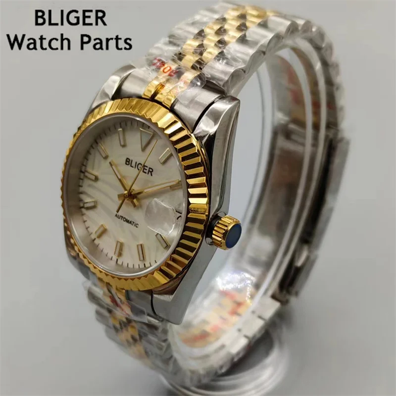 BLIGER 36mm /39mm Silver Dial Gold NH35A Automatic Mens Watch Sapphire Glass Luminous Dial