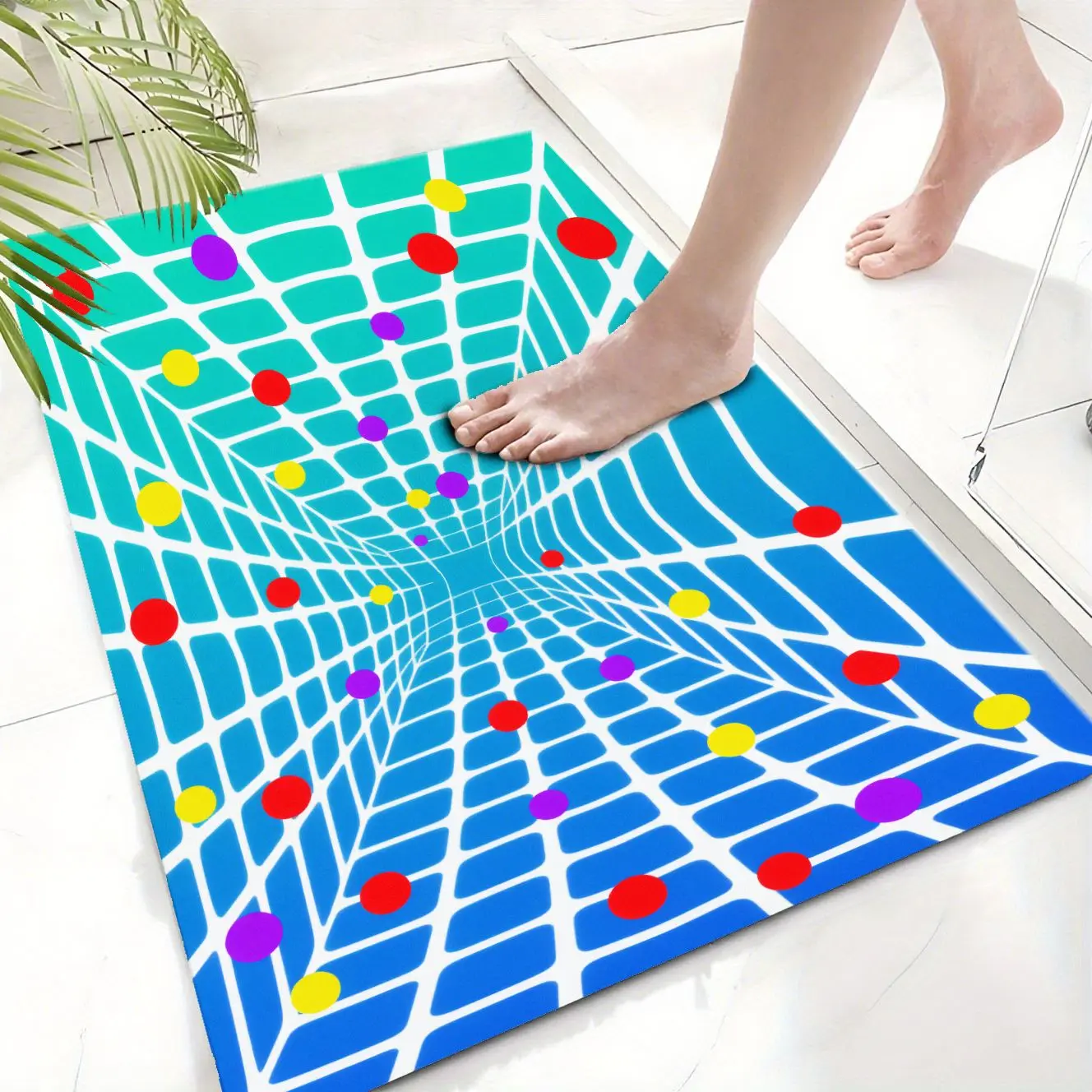 

MatMuse Colorful Retro Tunnel Home Soft Diatomaceous Earth Mat Floor mats Non-Slip Quick-Drying 3D Trompe L'oeil Illusion Carpet
