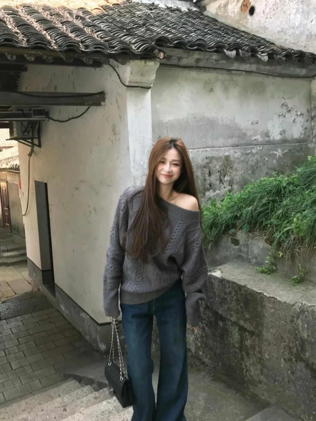 

Серый свитер в стиле Харадзюку для женщин, вязаные пуловеры на одно плечо, трикотаж, зимние повседневные джемперы, теплые рубашки