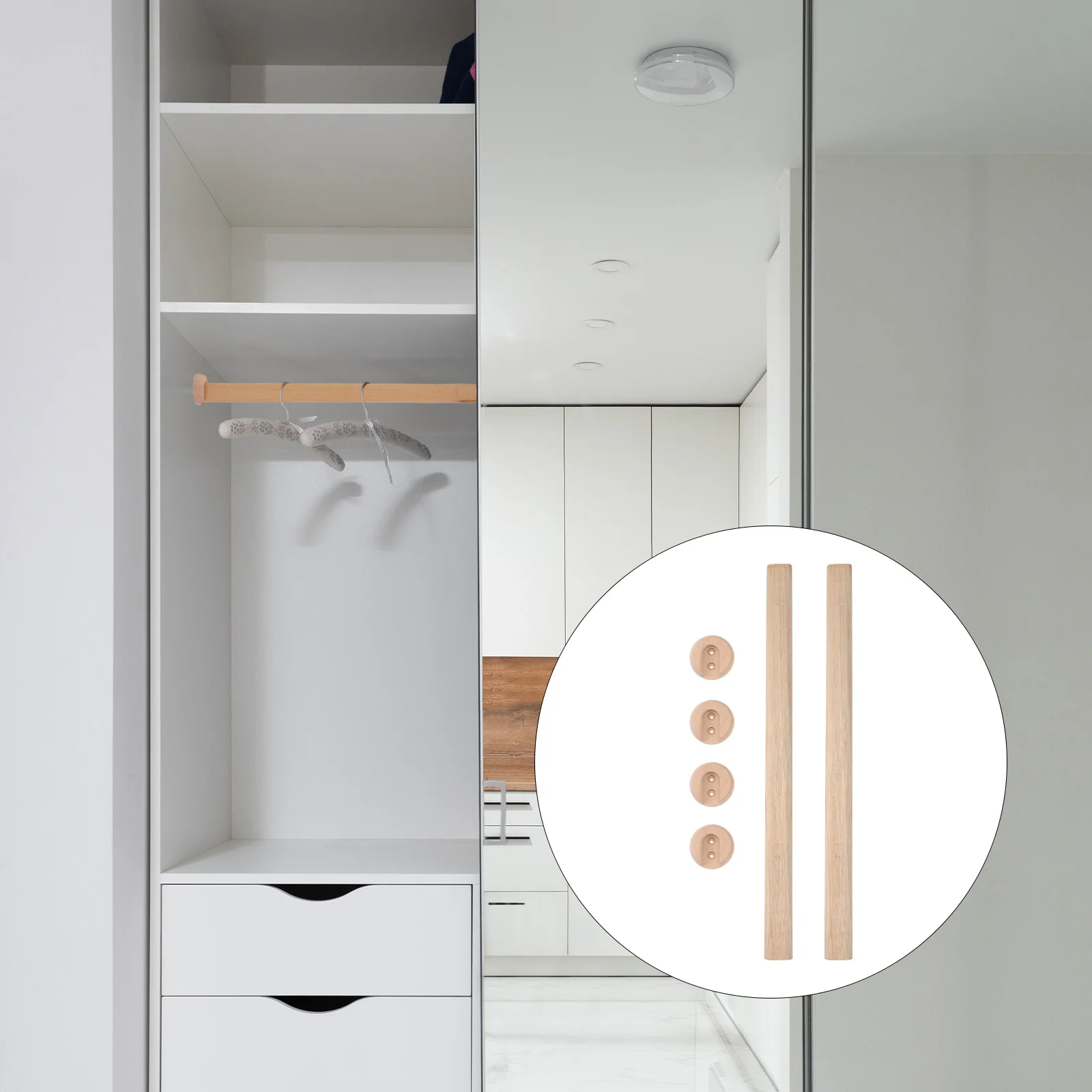 

2Pcs Closet Rod Solid Wood Clothes Rail Heavy Duty Wardrobe Cross-Bar Smooth Surface Bedroom Use Closet Rod Wardrobe Cross-Bar