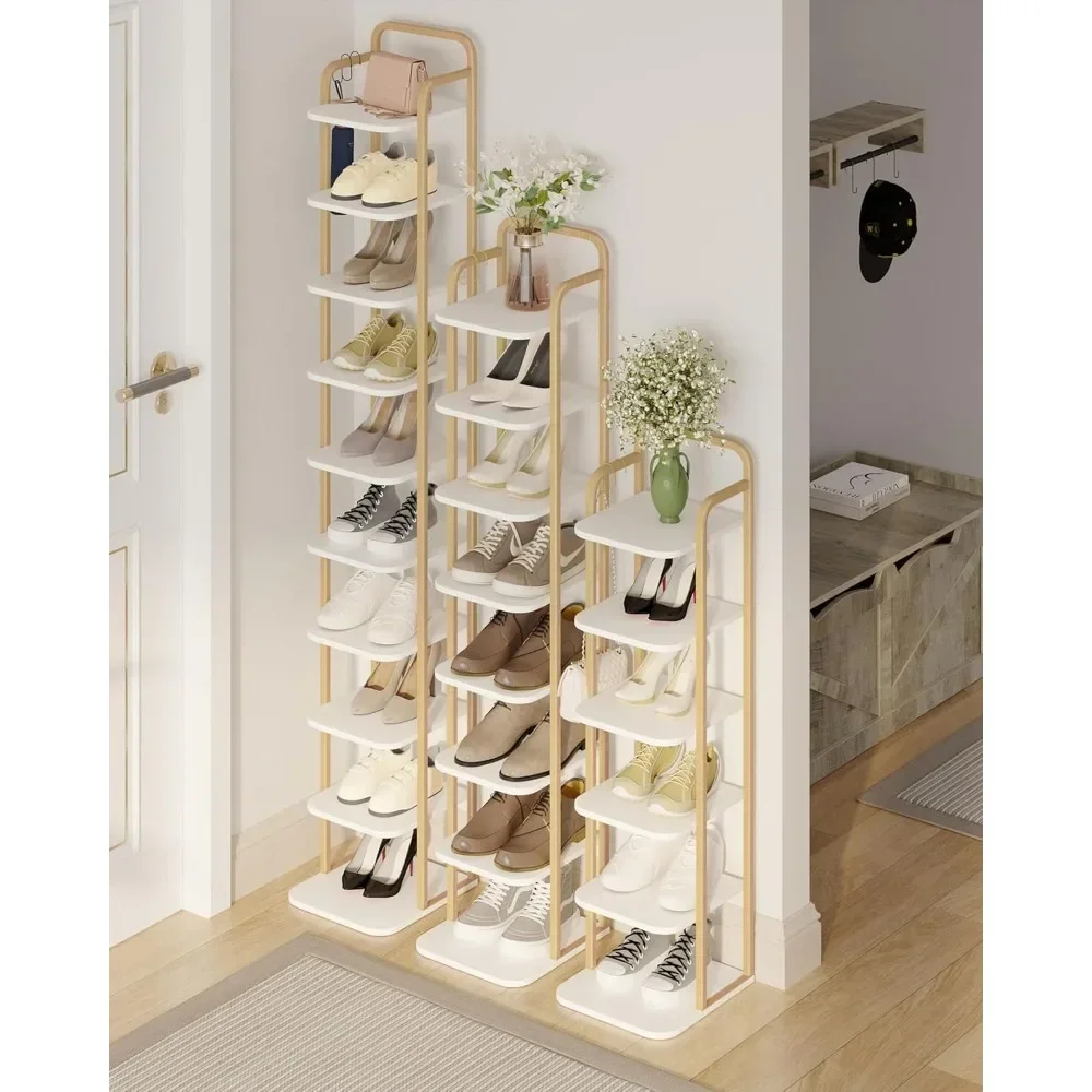 Vertical Shoe Rack, Shoes Shelves, Wood Shoe Organizer for Closet,Entryway, Shoes Tower for Small Spaces,Free Standing, Adjustab