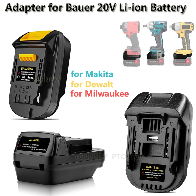 Battery Adapter for Bauer 20V Li-ion Battery Convert to for /Dewalt/Makita/Milwaukee 18V 20V Battery Cordless Power Drill Tools