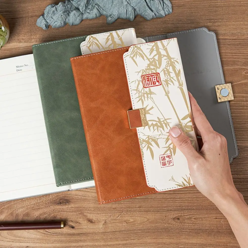 Stationery Vintage Leather Notebook Chinese Style Bamboo Leaf Pattern Diary Book Business A5 Note Pad School