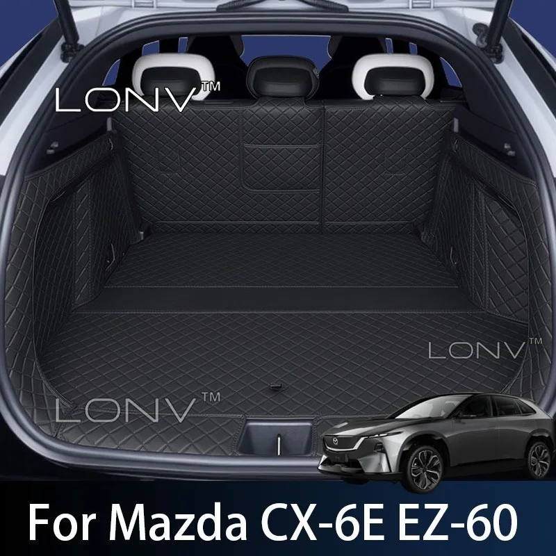 Für Mazda CX-6E EZ-60 2026 2025 Maßgefertigte Auto-Leder-Kofferraummatte Kratzschutz-Einlage Vollflächige Laderaumauskleidung Zubehör