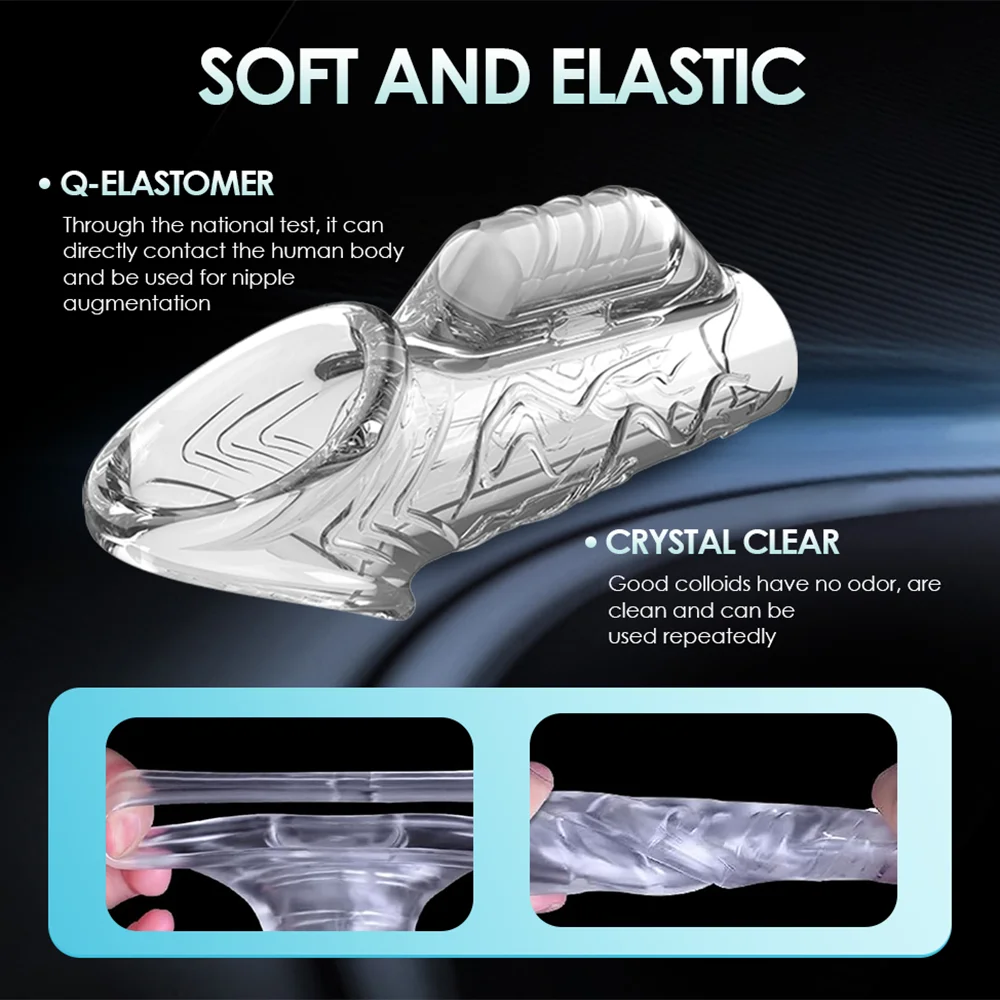 ملحقات كم القضيب الواقي الذكري توسيع الذكور تأخير الهزاز البظر مدلك خاتم الديك تهتز غطاء القضيب الجنس لعب للرجال