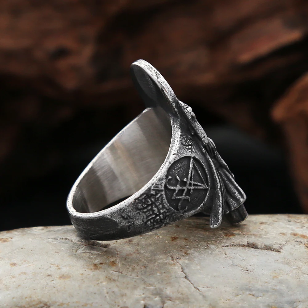 Vintage Gothic Lucyfer Satanic Signet Rings For Men Fashion Punk Stainless Steel Anubis Ring Pagan Jewelry Gifts Dropshipping