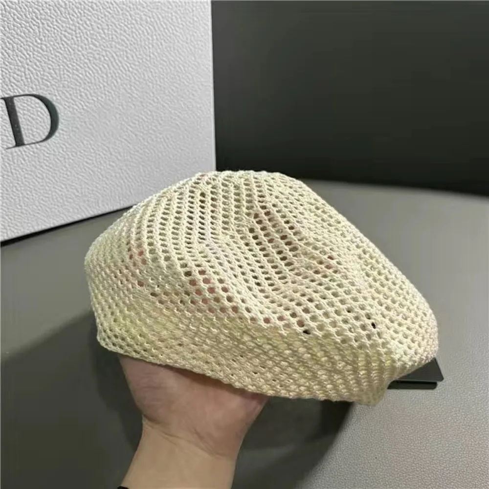 

Thin Hollow Berets Decorative Cotton Adjustable Knitted Painter Caps Breathable Korean Version Pumpkin Hat Women